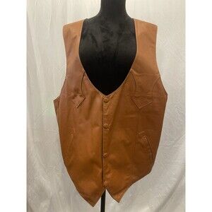 GLR Genuine Brown Leather Vest Men Size 42, Biker motorcycle Western Mexico